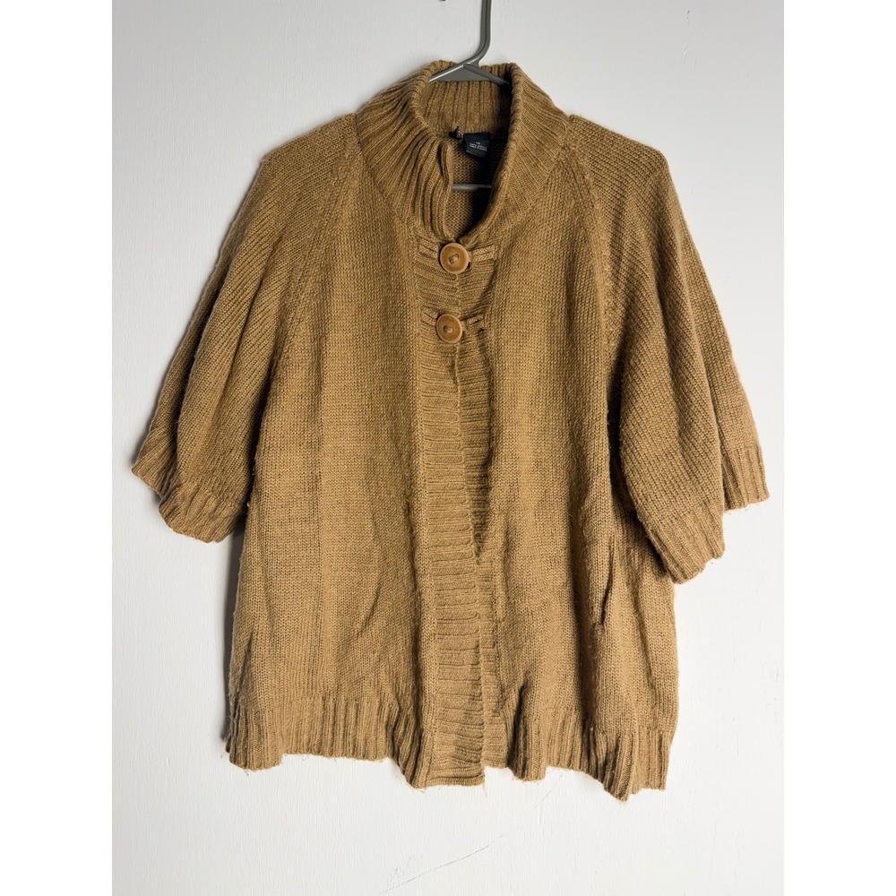 New Directions Woman Brown Knit Cardigan Sweater Mock Neck Short Sleeve 1X